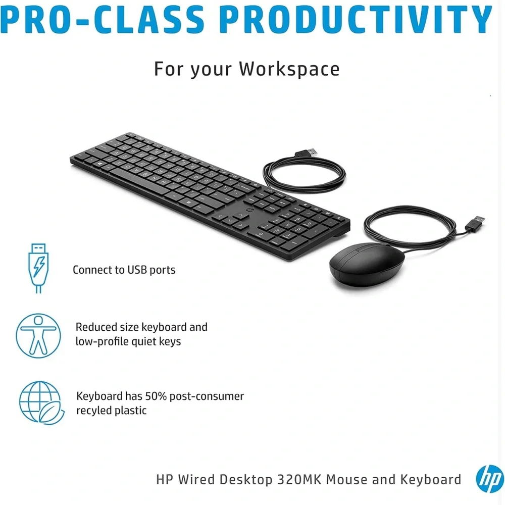 New in box -HP 320MK Wired Desktop Mouse and Keyboard Combo